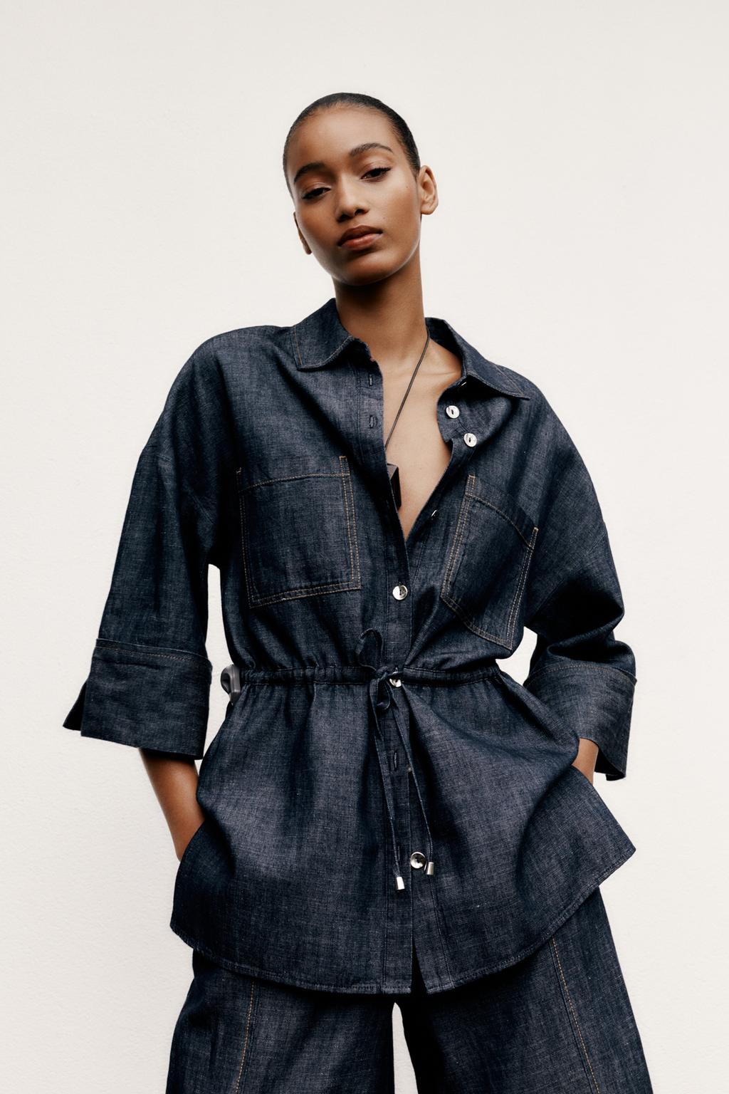 ENSEMBLE CHEMISE À CORDONS AVEC LIN | PANTALON À JAMBES LARGES
