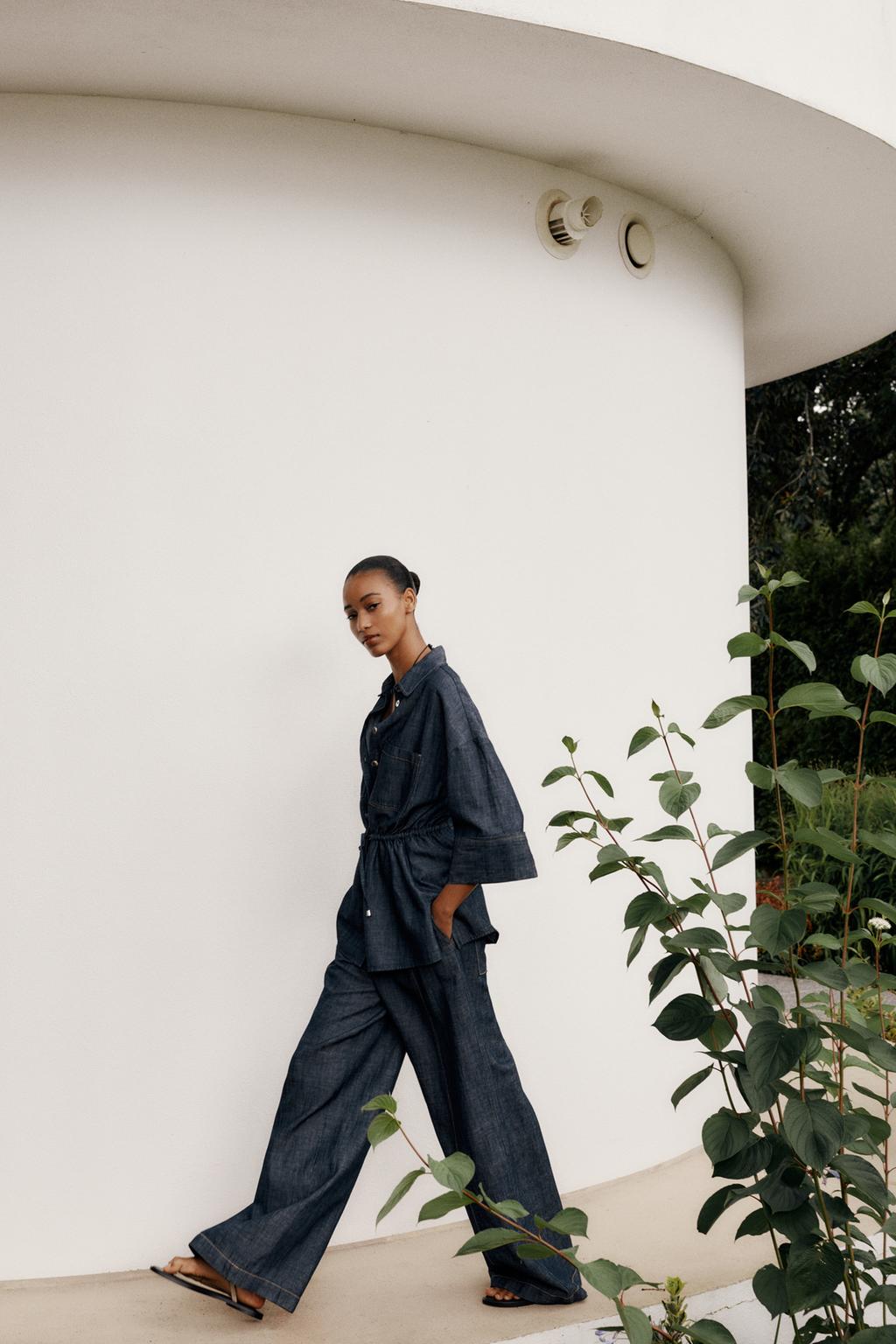 ENSEMBLE CHEMISE À CORDONS AVEC LIN | PANTALON À JAMBES LARGES