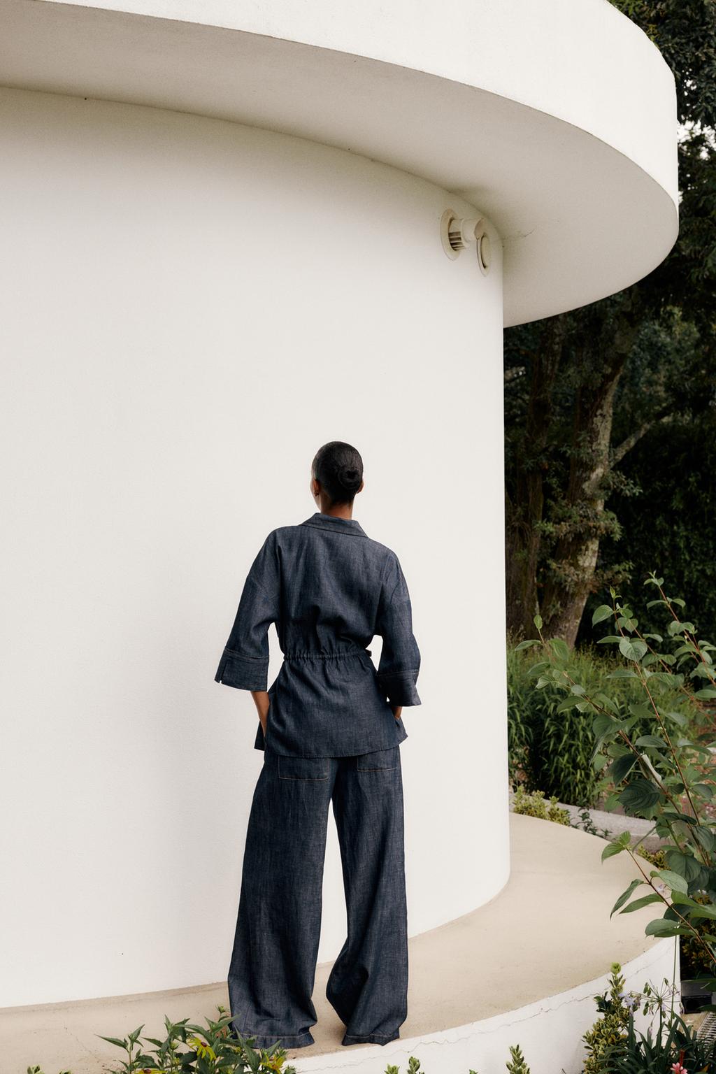 ENSEMBLE CHEMISE À CORDONS AVEC LIN | PANTALON À JAMBES LARGES