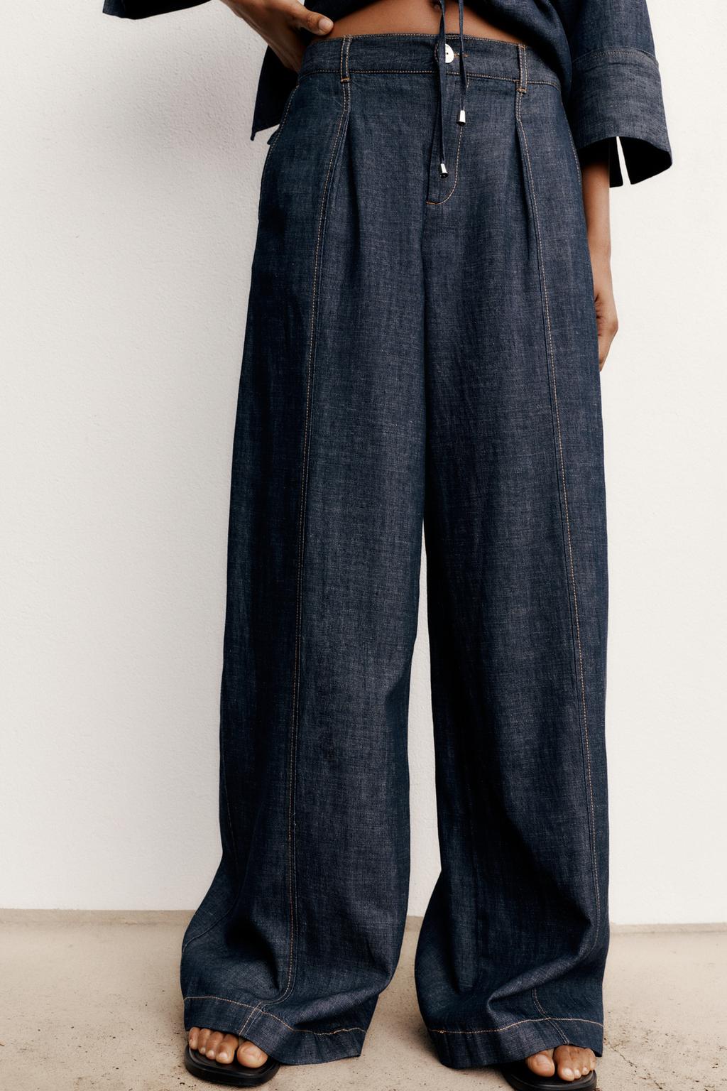 ENSEMBLE CHEMISE À CORDONS AVEC LIN | PANTALON À JAMBES LARGES