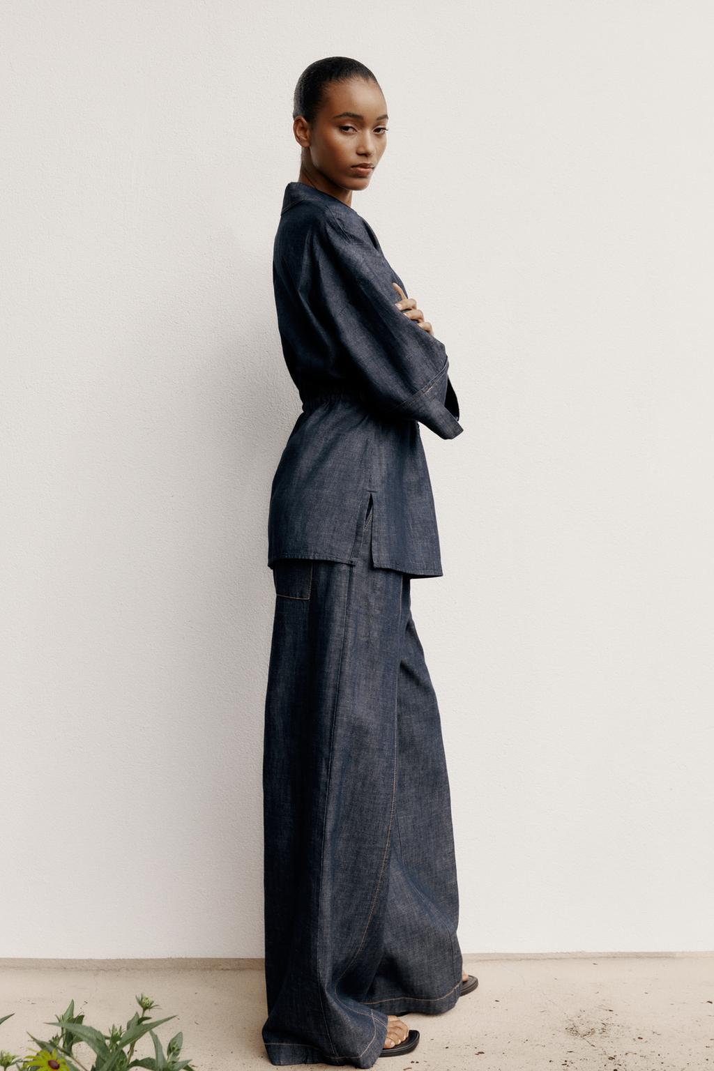 ENSEMBLE CHEMISE À CORDONS AVEC LIN | PANTALON À JAMBES LARGES