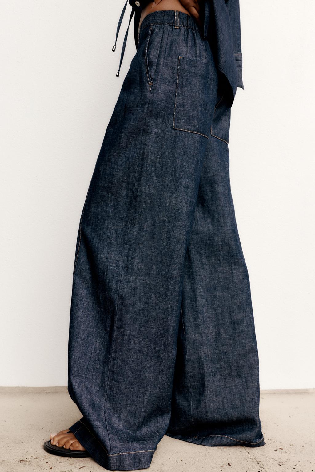 ENSEMBLE CHEMISE À CORDONS AVEC LIN | PANTALON À JAMBES LARGES