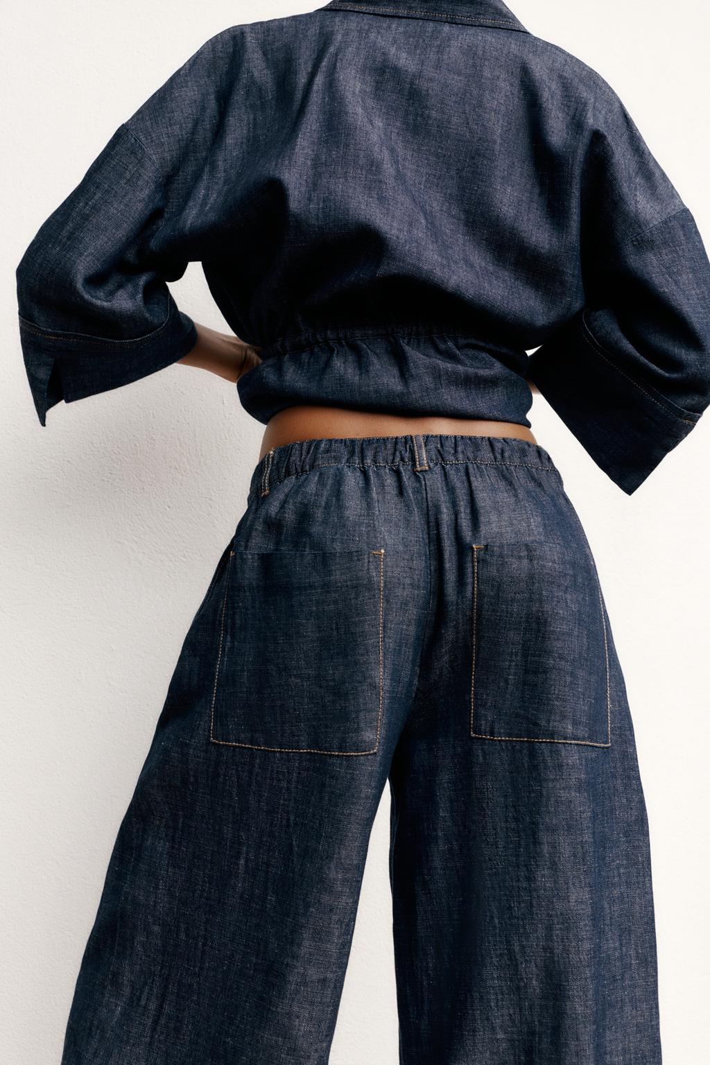 ENSEMBLE CHEMISE À CORDONS AVEC LIN | PANTALON À JAMBES LARGES