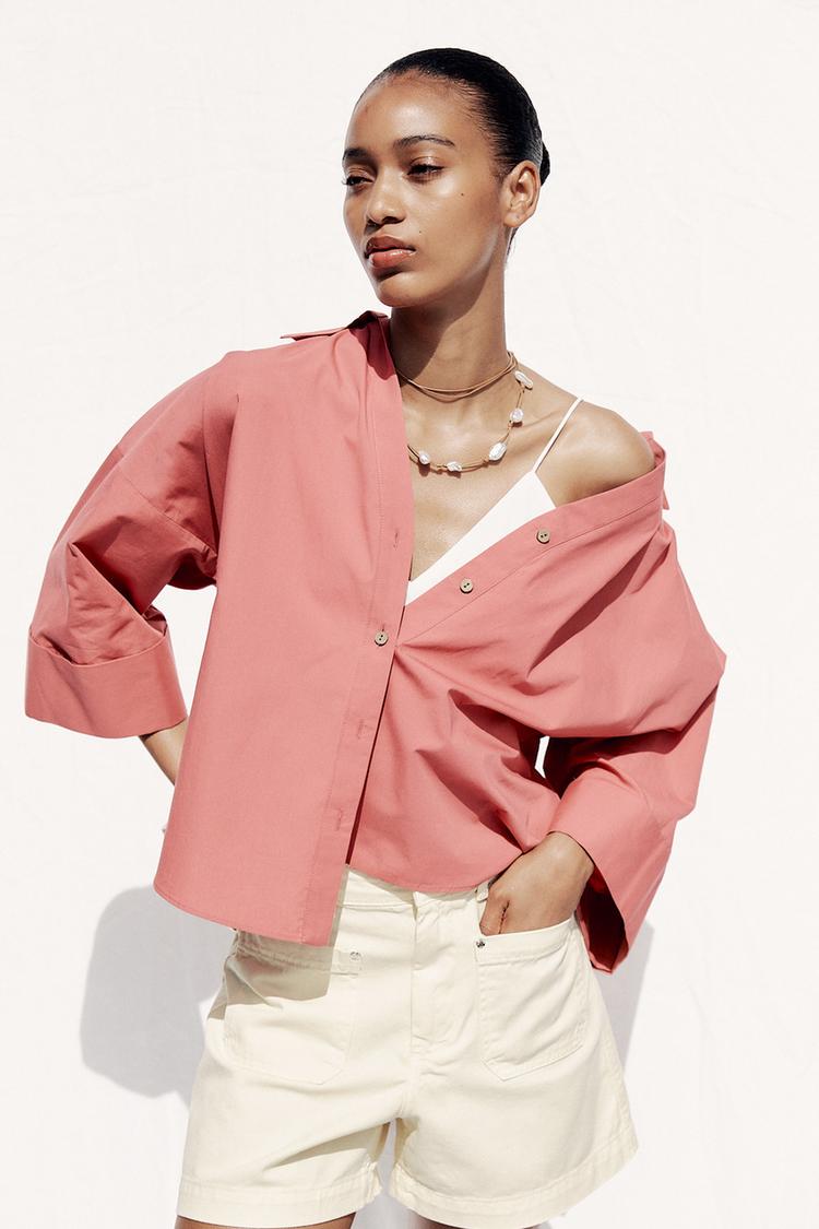 CHEMISE EN POPELINE AVEC MANCHES LARGES