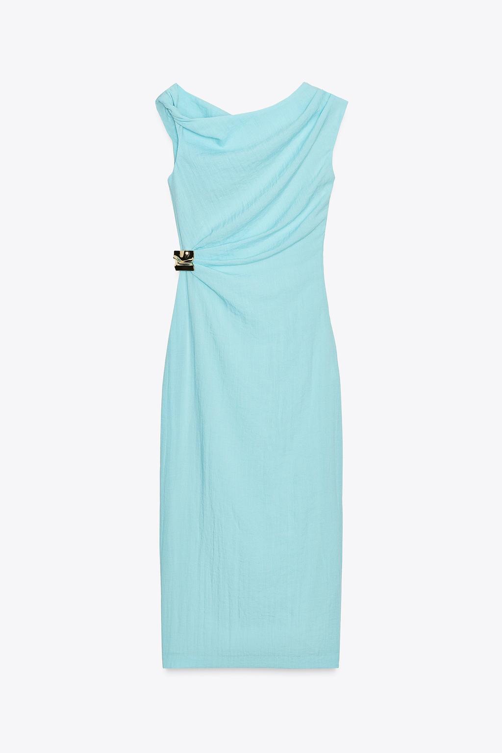 APPLIQUÉ ASYMMETRIC MIDI DRESS