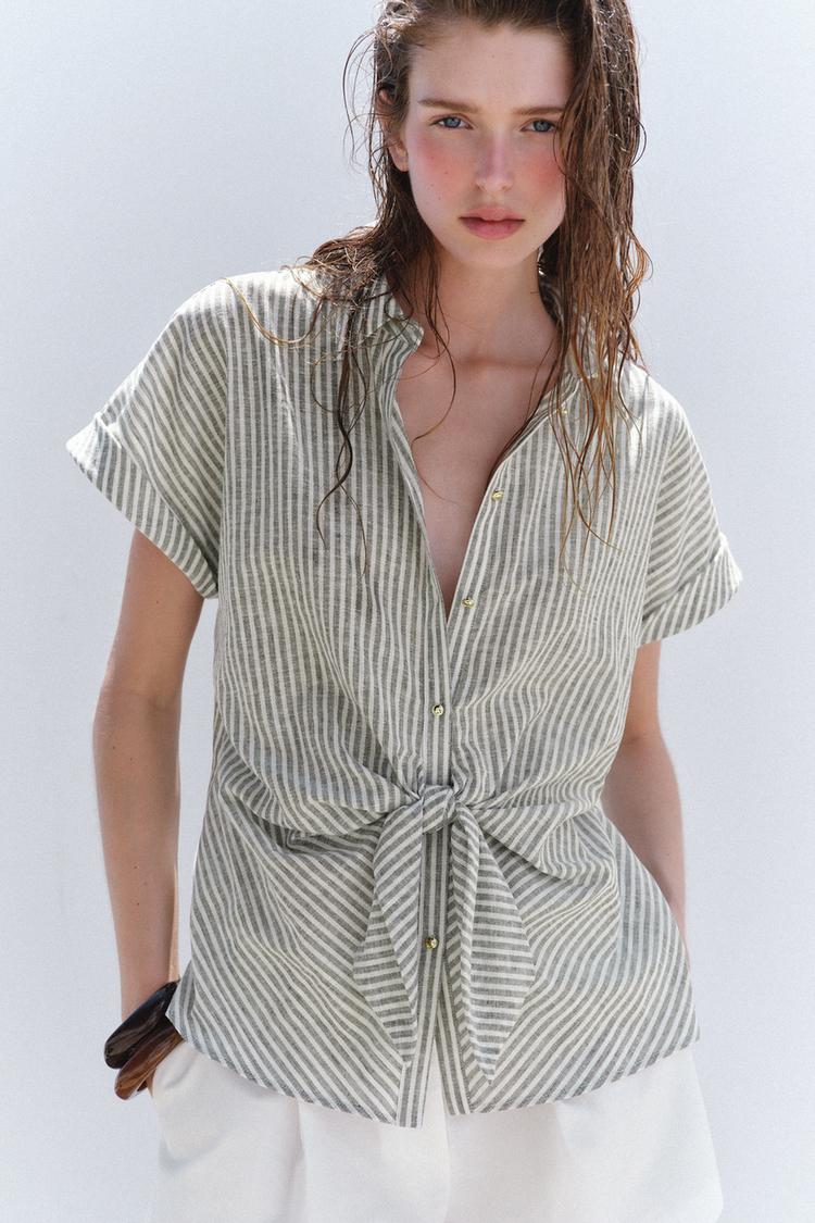 CHEMISE À RAYURES NŒUD AVEC LIN