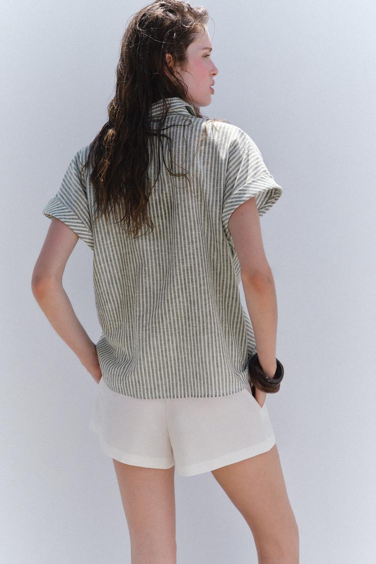 CHEMISE À RAYURES NŒUD AVEC LIN