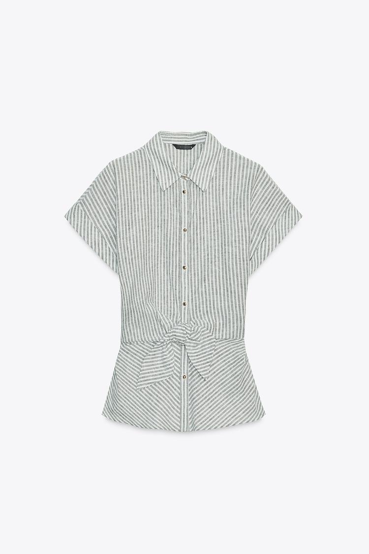 CHEMISE À RAYURES NŒUD AVEC LIN