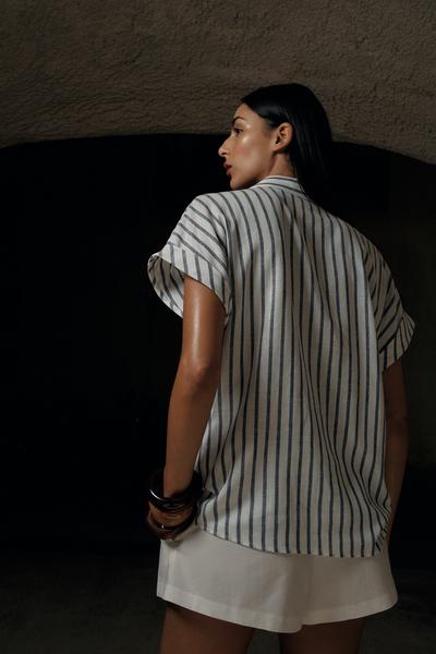 CHEMISE À RAYURES NŒUD AVEC LIN