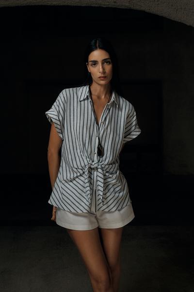 CHEMISE À RAYURES NŒUD AVEC LIN
