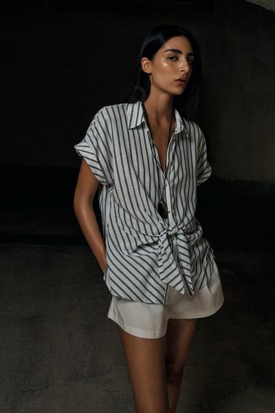 CHEMISE À RAYURES NŒUD AVEC LIN