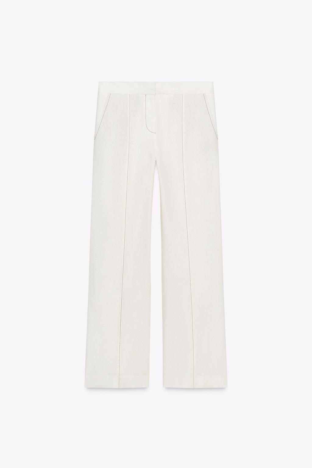 PANTALON DROIT AVEC LIN SURPIQÛRES CONTRASTE