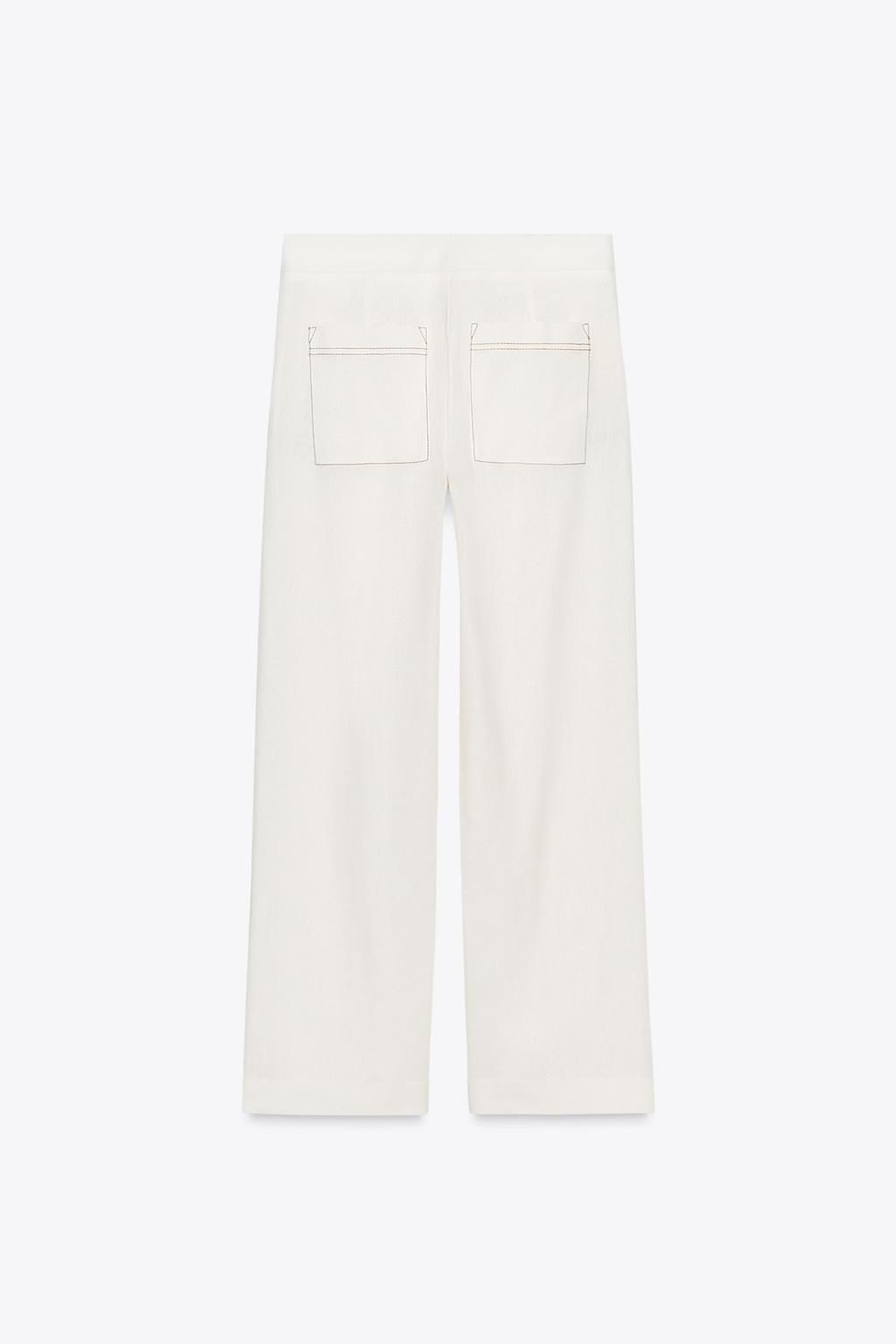 PANTALON DROIT AVEC LIN SURPIQÛRES CONTRASTE