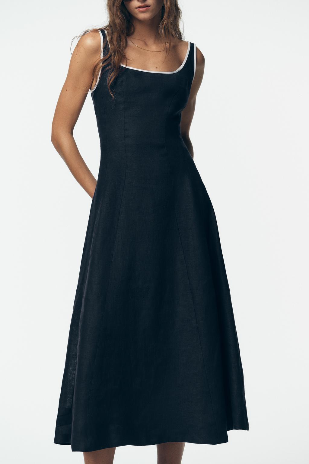 ROBE MIDI LIN LISERÉS CONTRASTE
