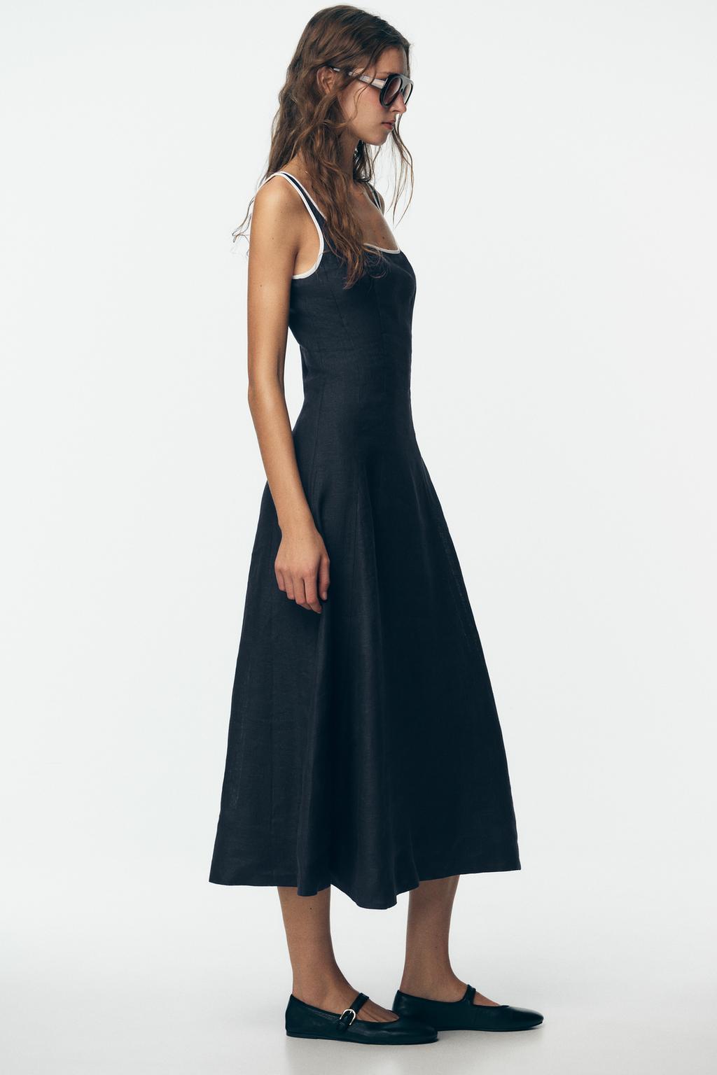 ROBE MIDI LIN LISERÉS CONTRASTE