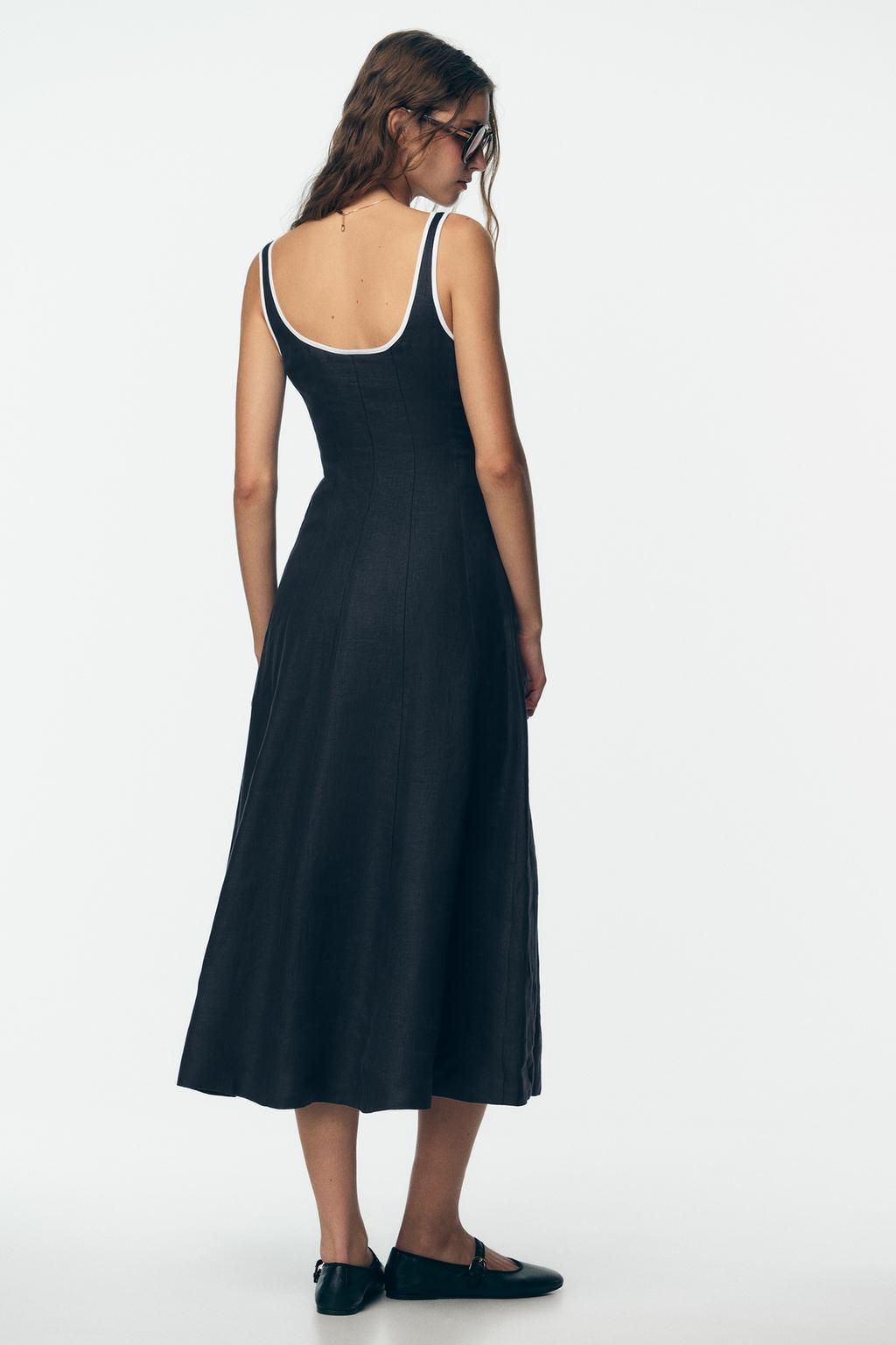 ROBE MIDI LIN LISERÉS CONTRASTE