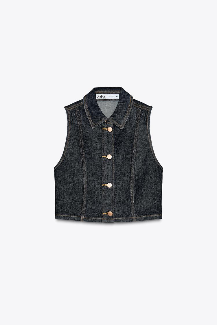 ENSEMBLE GILET SANS MANCHES Z1975 COURT EN DENIM | JEAN Z1975 BOOTCUT TAILLE HAUTE AVEC CEINTURE