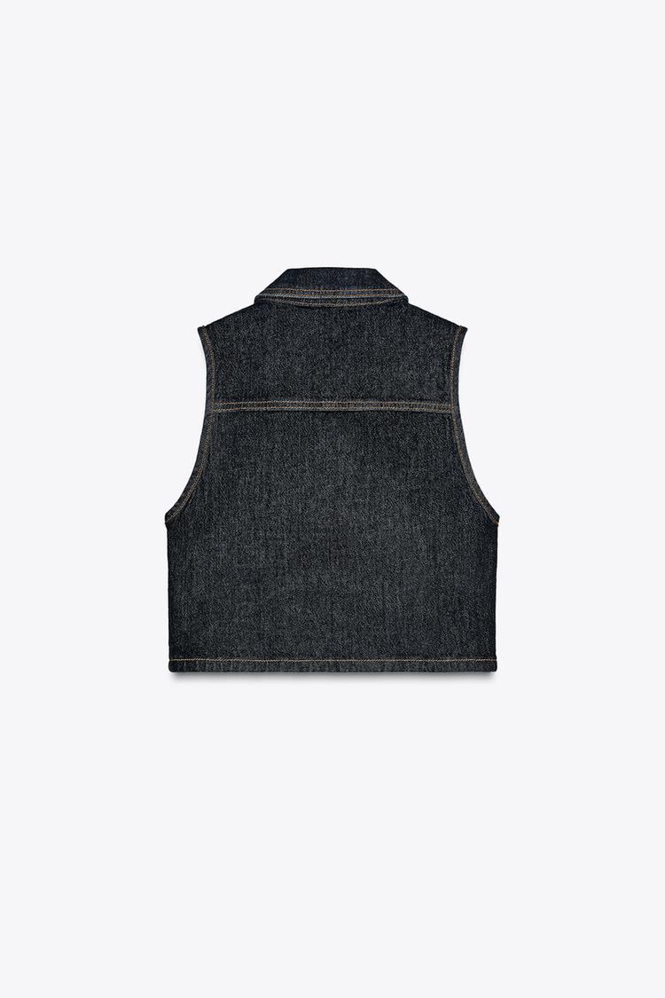 ENSEMBLE GILET SANS MANCHES Z1975 COURT EN DENIM | JEAN Z1975 BOOTCUT TAILLE HAUTE AVEC CEINTURE
