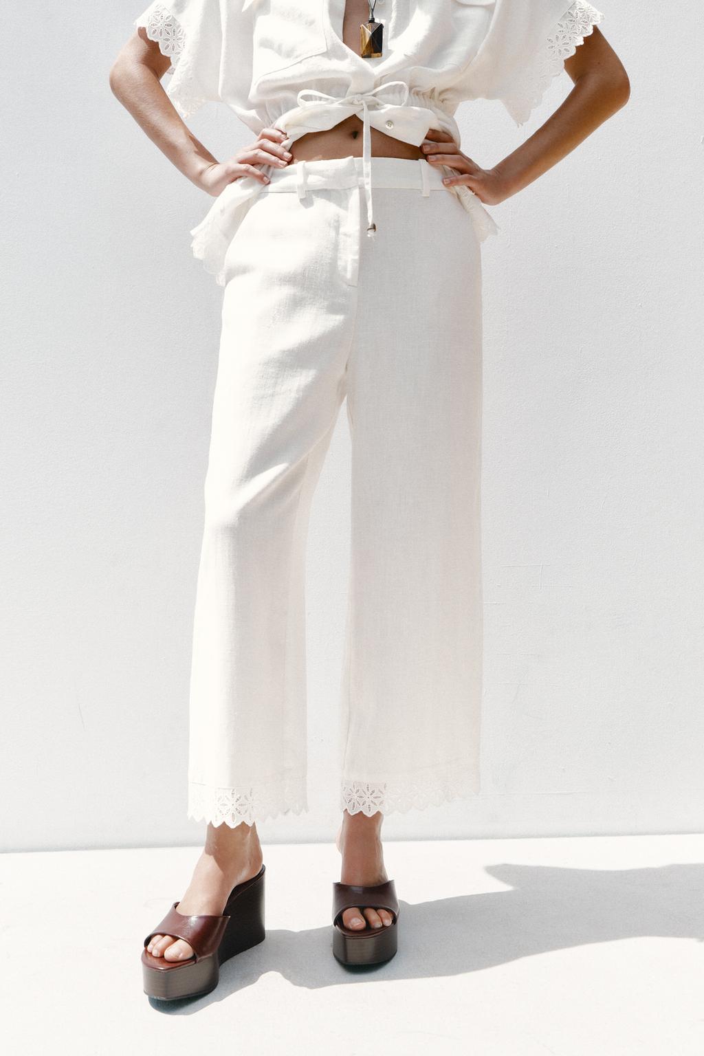 PANTALON AVEC RAMIE ET DENTELLE EN BAS