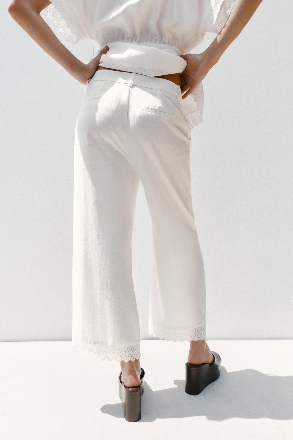 PANTALON AVEC RAMIE ET DENTELLE EN BAS