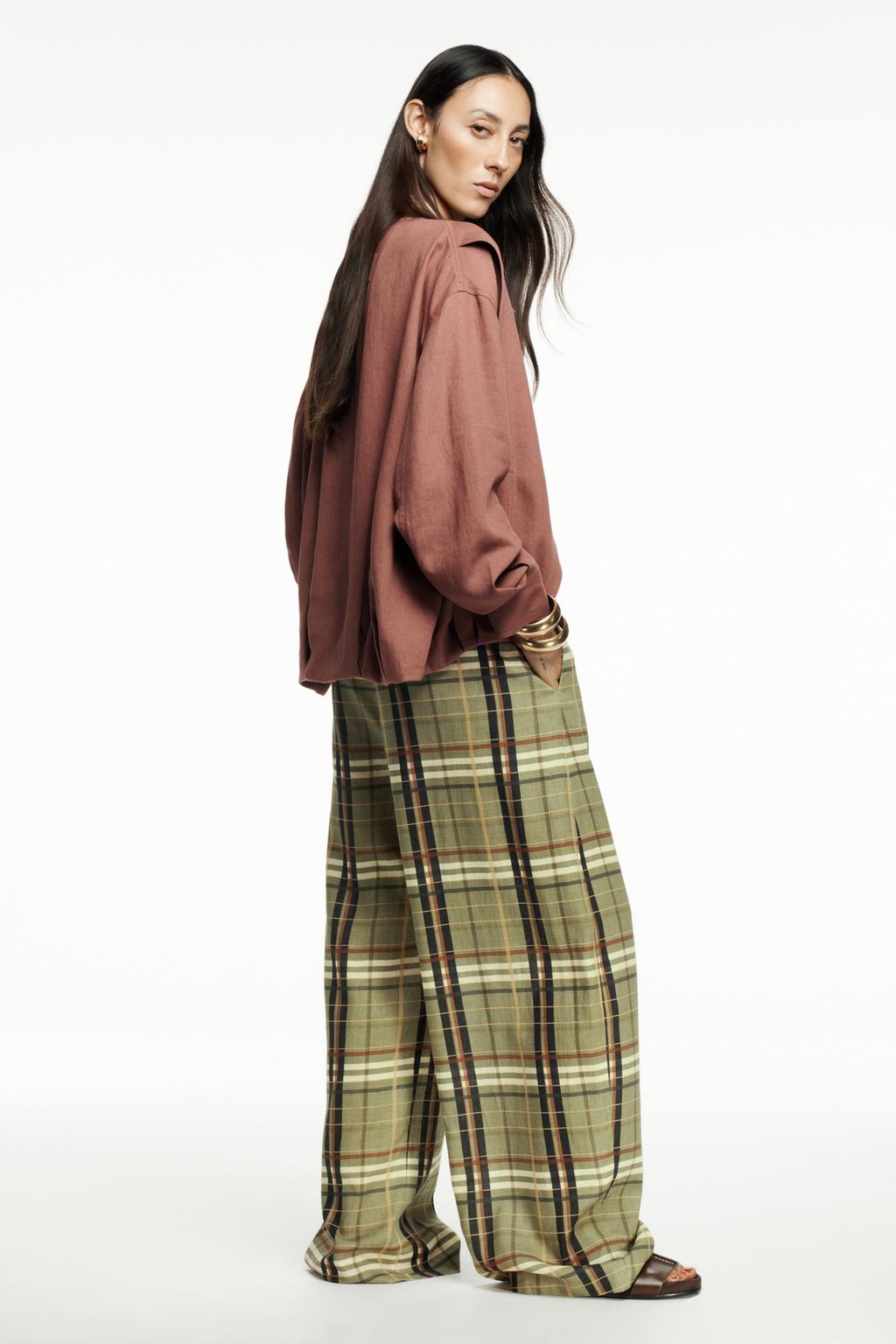 PANTALON À CARREAUX AVEC LIN ZW COLLECTION