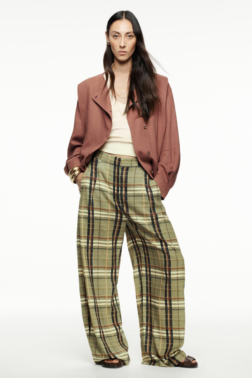 PANTALON À CARREAUX AVEC LIN ZW COLLECTION