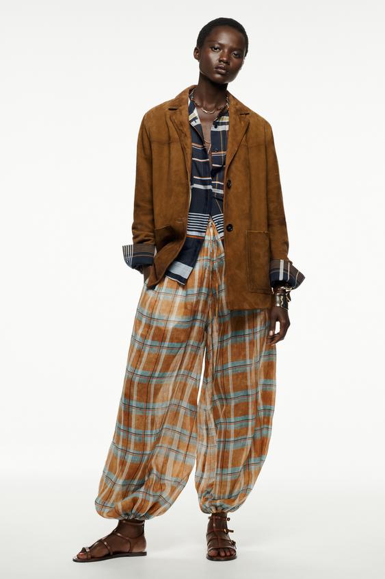 PANTALON BOUFFANT À CARREAUX EN RAMIE ZW COLLECTION