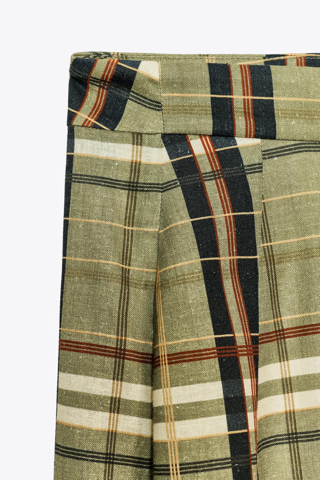 PANTALON À CARREAUX AVEC LIN ZW COLLECTION