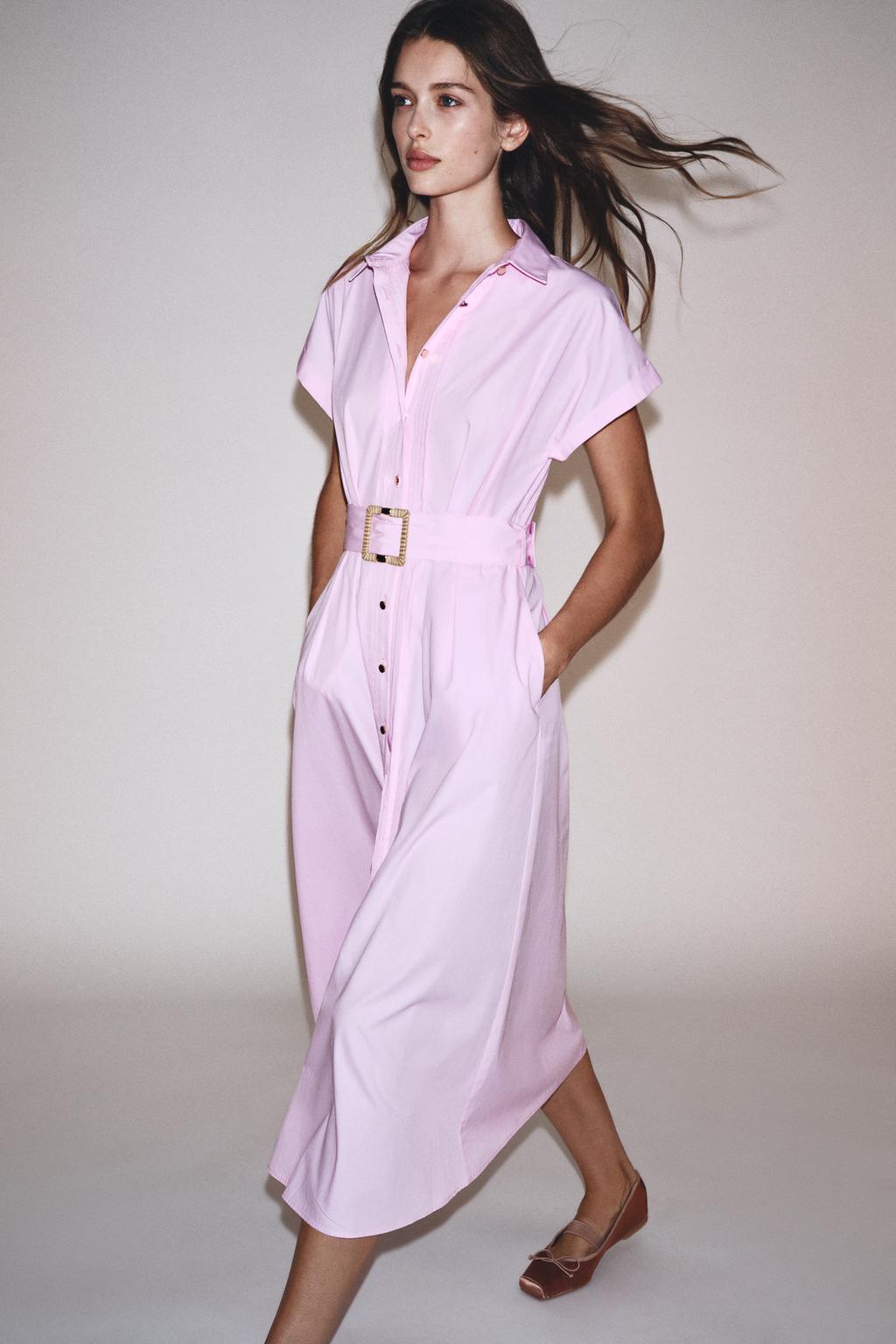 ROBE MIDI EN POPELINE AVEC CEINTURE