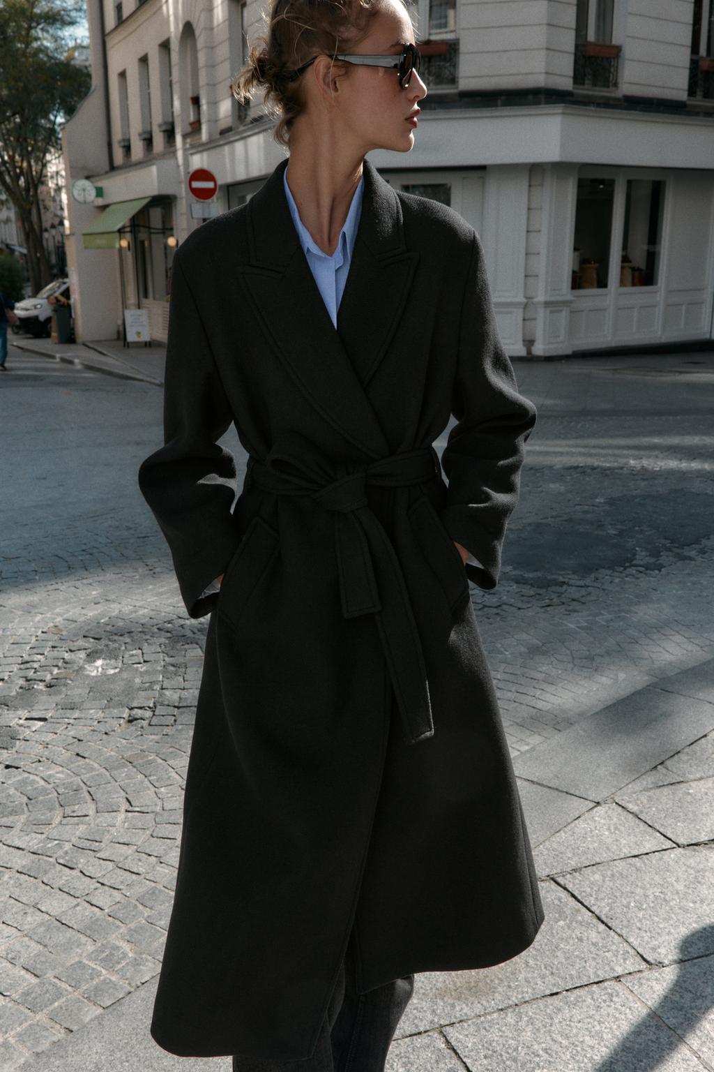 MANTEAU LONG CEINTURÉ AVEC LAINE