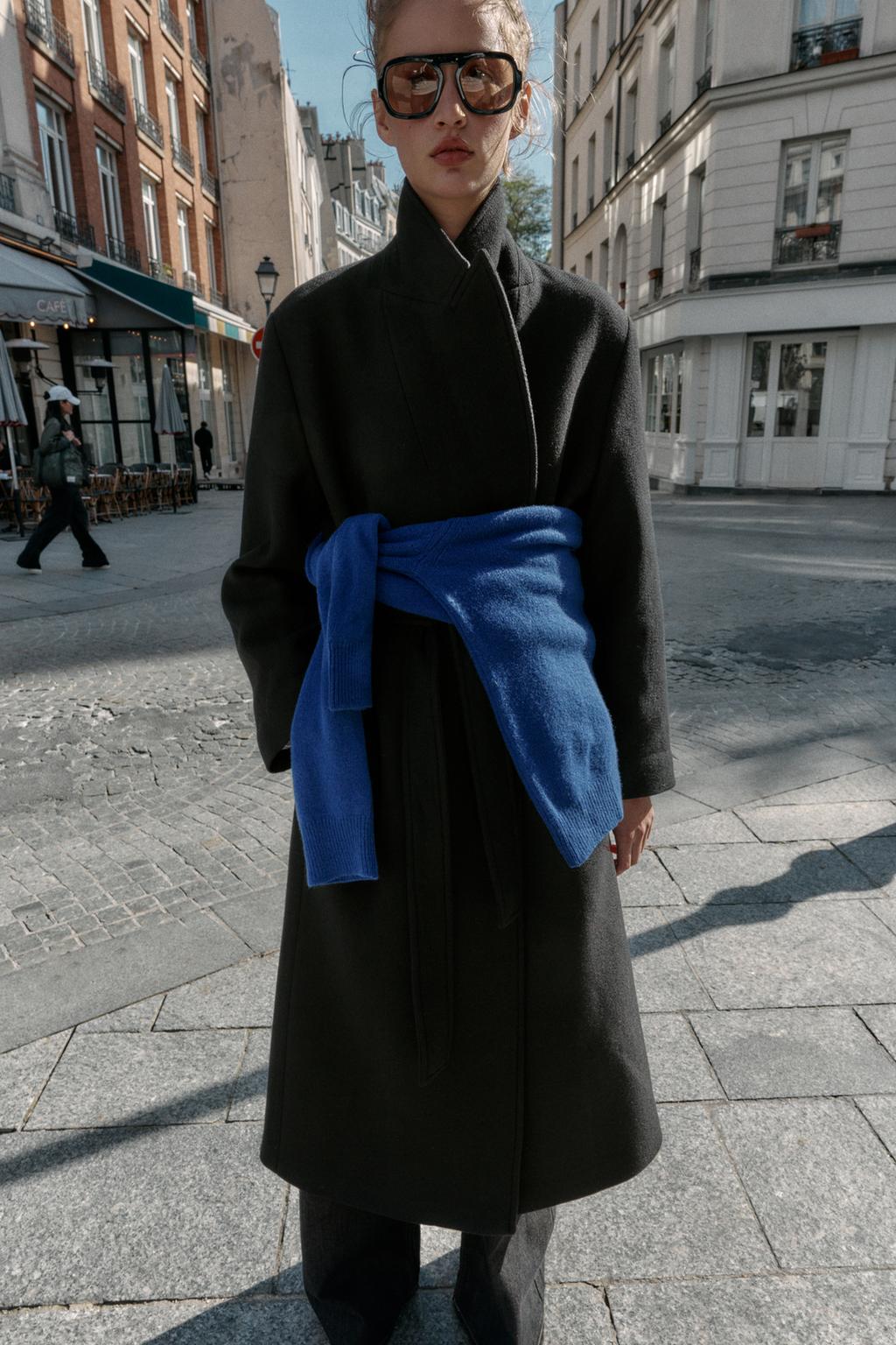 MANTEAU LONG CEINTURÉ AVEC LAINE