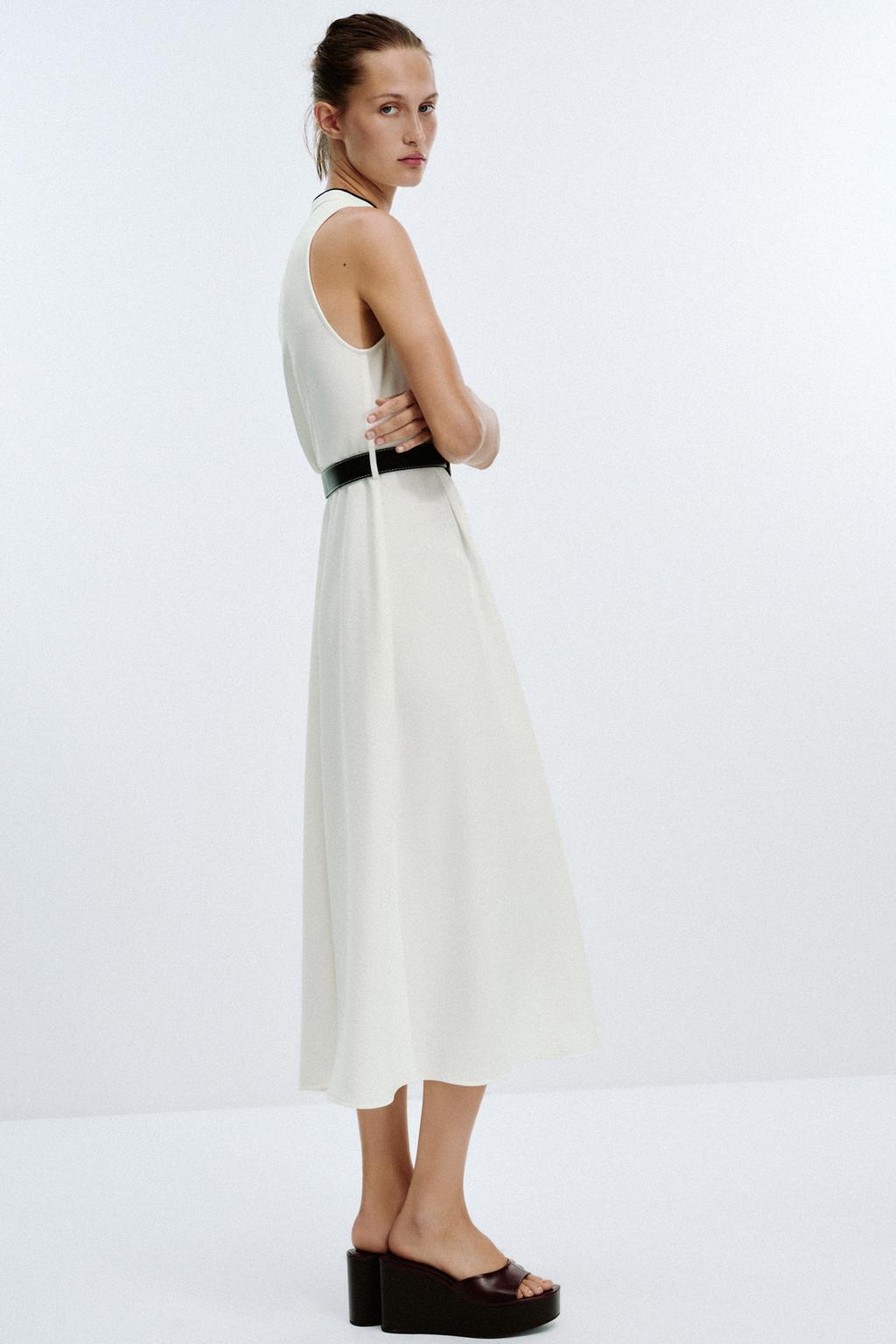 ROBE MIDI LISERÉS CONTRASTANTS CEINTURE