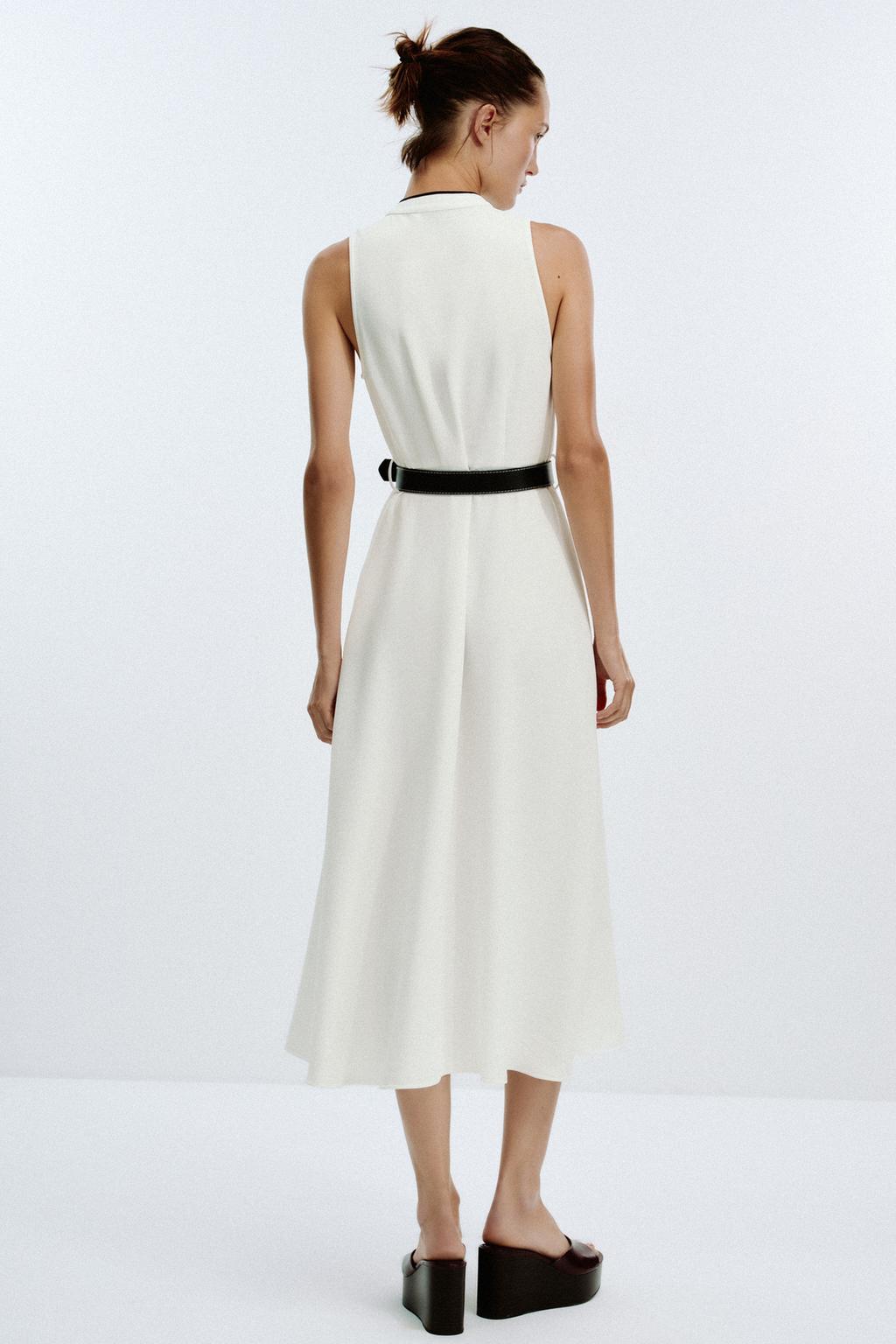 ROBE MIDI LISERÉS CONTRASTANTS CEINTURE