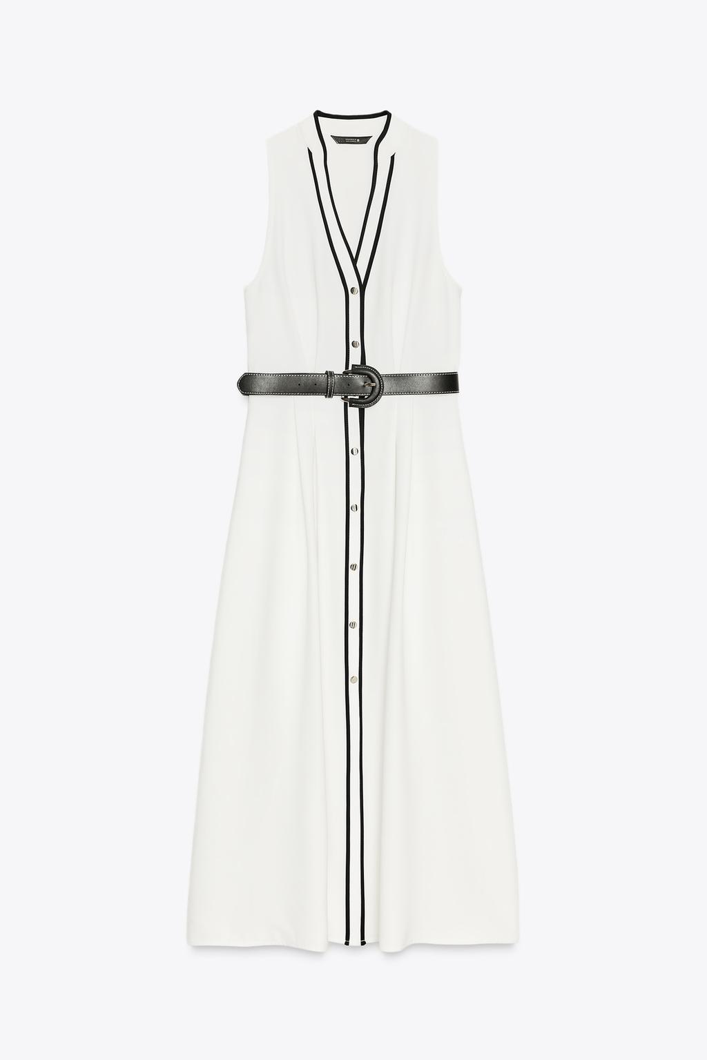 ROBE MIDI LISERÉS CONTRASTANTS CEINTURE
