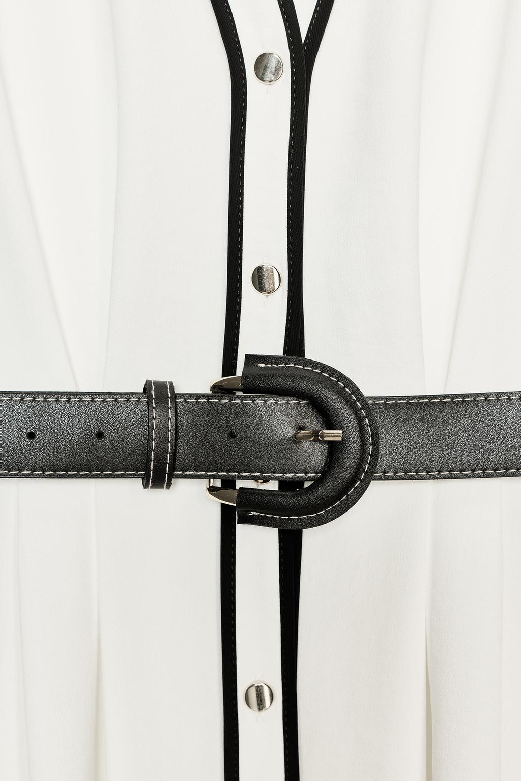 ROBE MIDI LISERÉS CONTRASTANTS CEINTURE