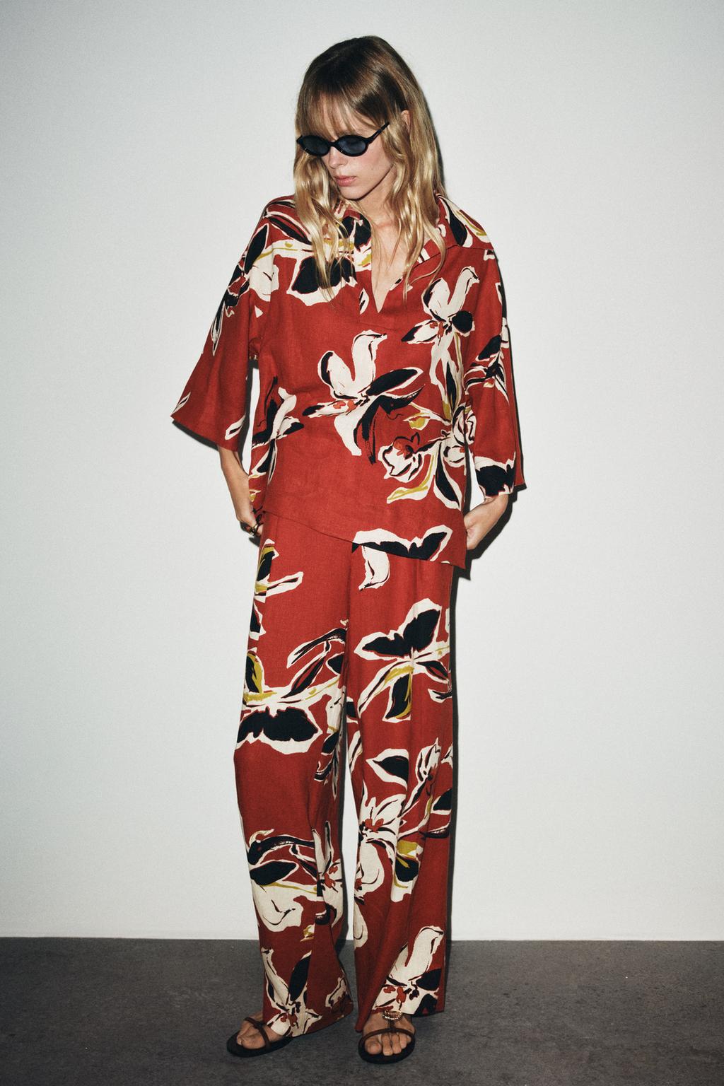 CHEMISE À IMPRIMÉ FLORAL AVEC LIN