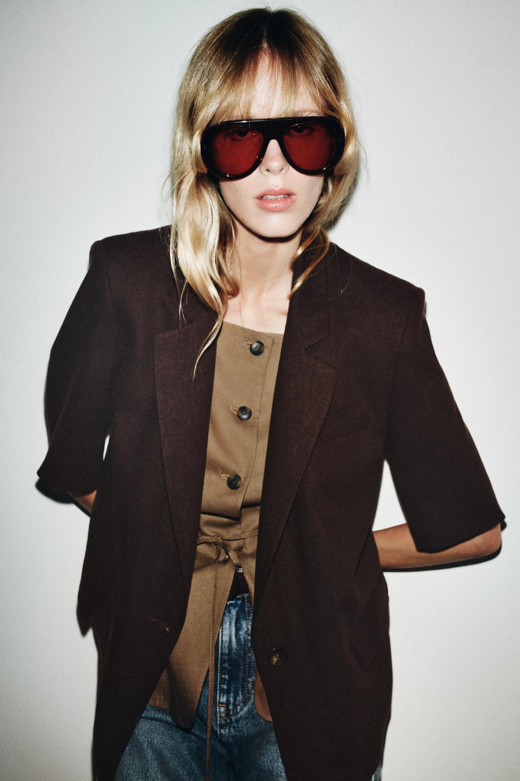 BLAZER AVEC LIN MANCHES COURTES
