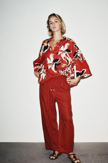 CHEMISE À IMPRIMÉ FLORAL AVEC LIN
