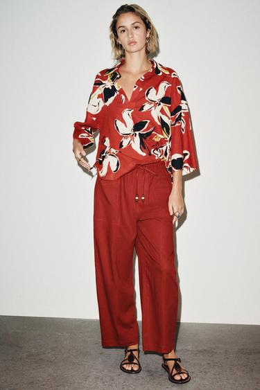CHEMISE À IMPRIMÉ FLORAL AVEC LIN