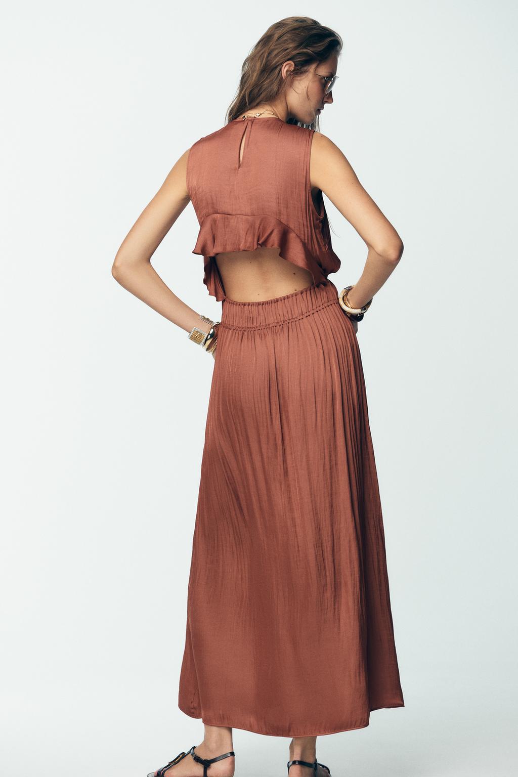 ROBE MIDI SATINÉE VOLANT DOS