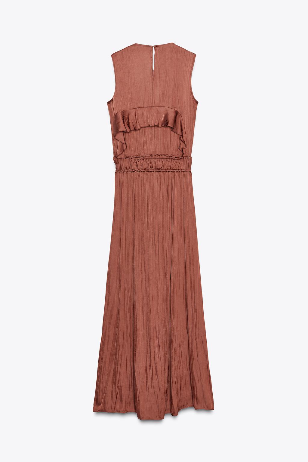ROBE MIDI SATINÉE VOLANT DOS