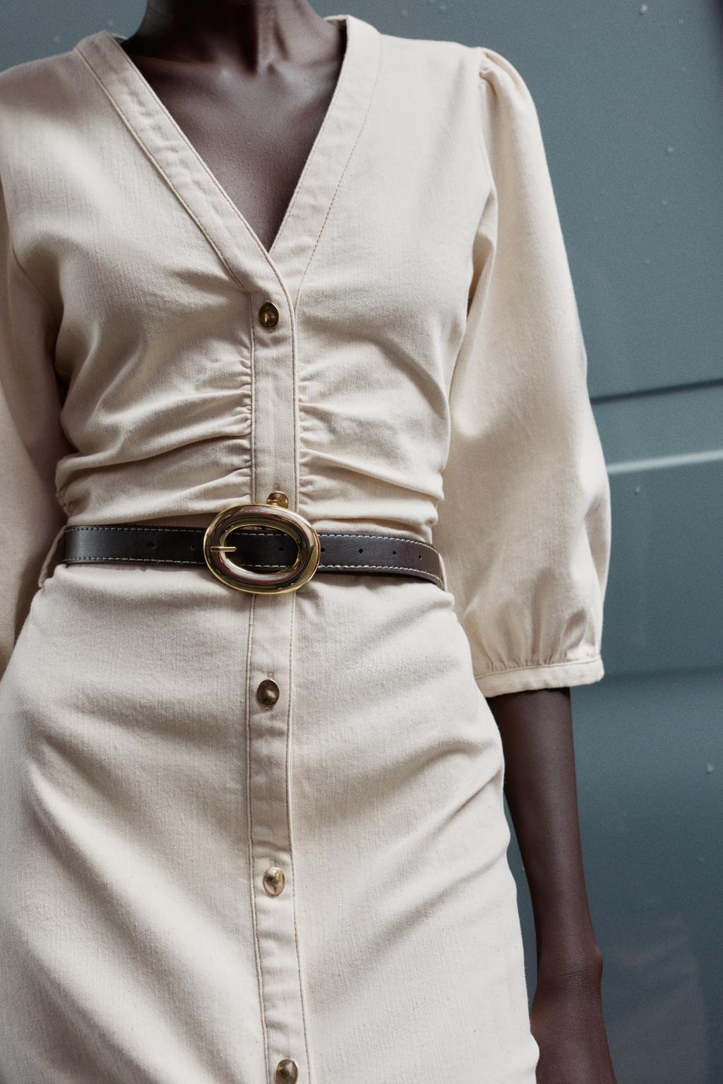 ROBE MIDI MANCHES BOUFFANTES CEINTURE