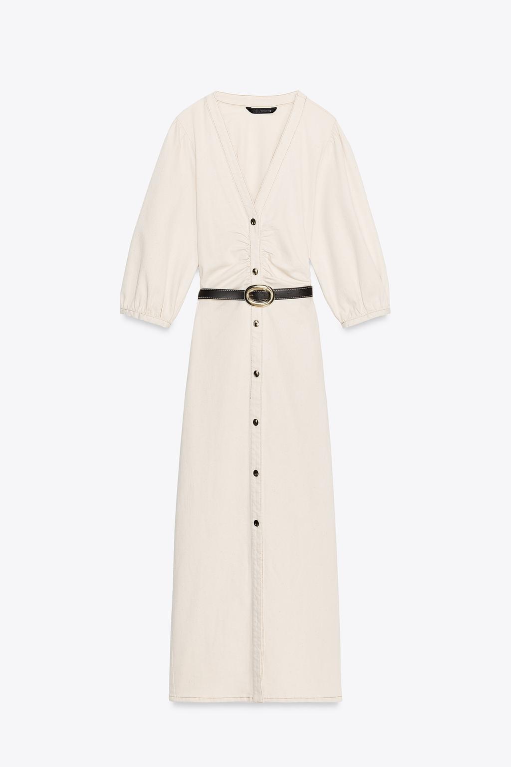 ROBE MIDI MANCHES BOUFFANTES CEINTURE