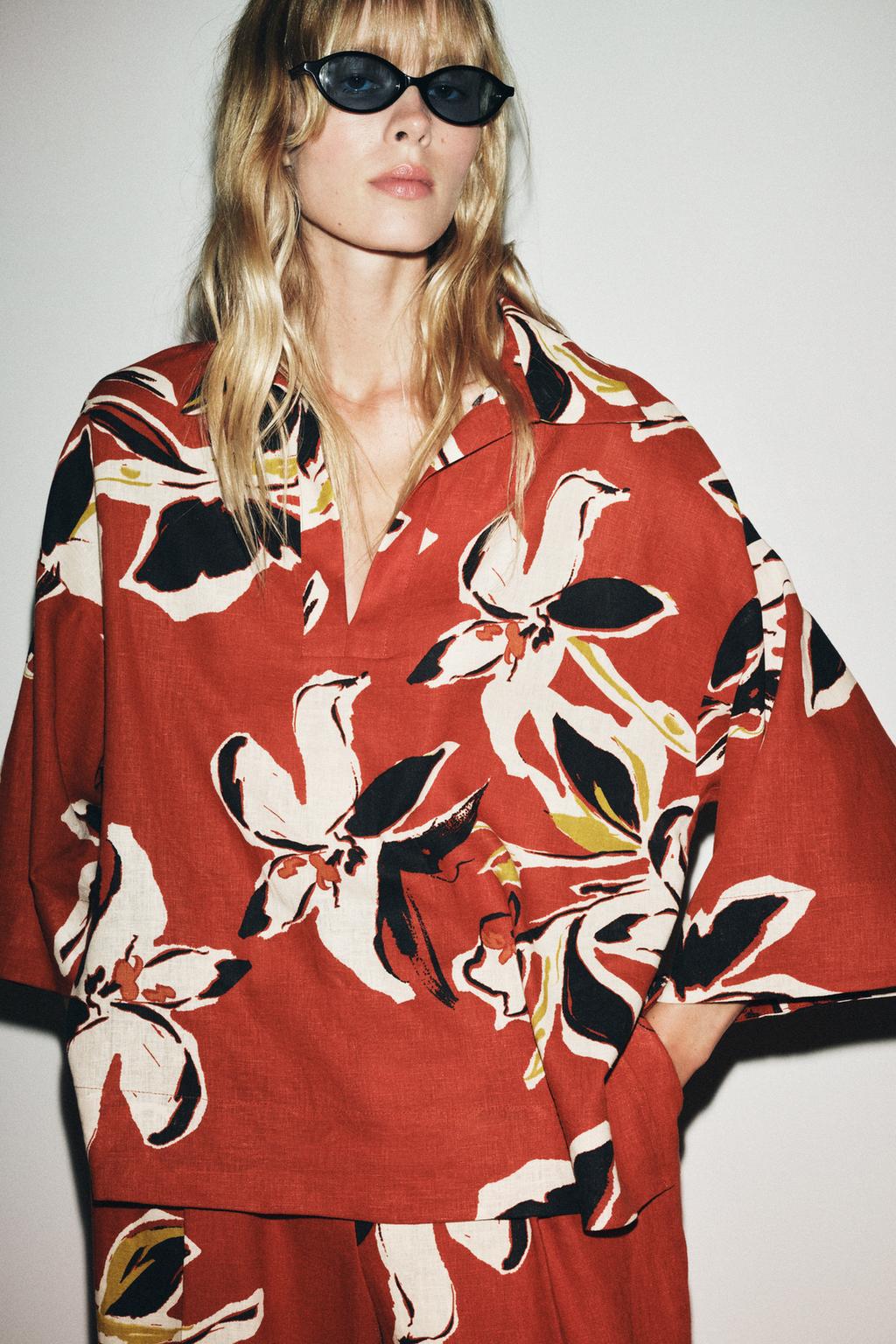 CHEMISE À IMPRIMÉ FLORAL AVEC LIN