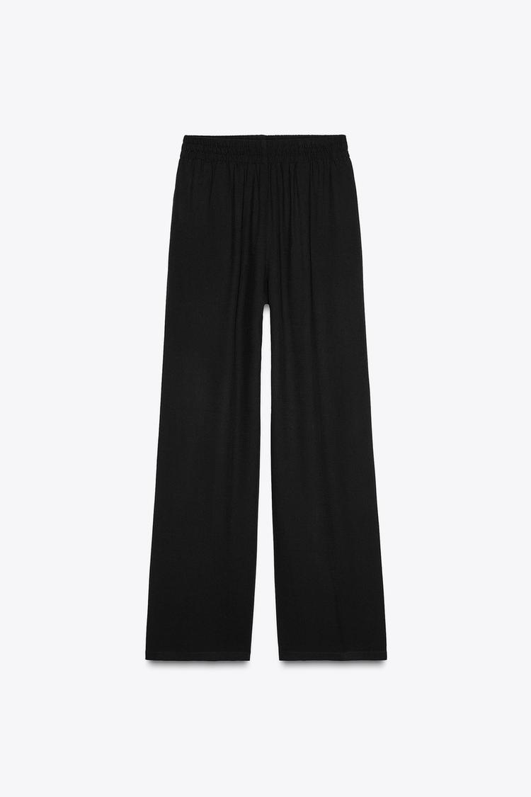 PANTALON LARGE EN LIN À TAILLE ÉLASTIQUE