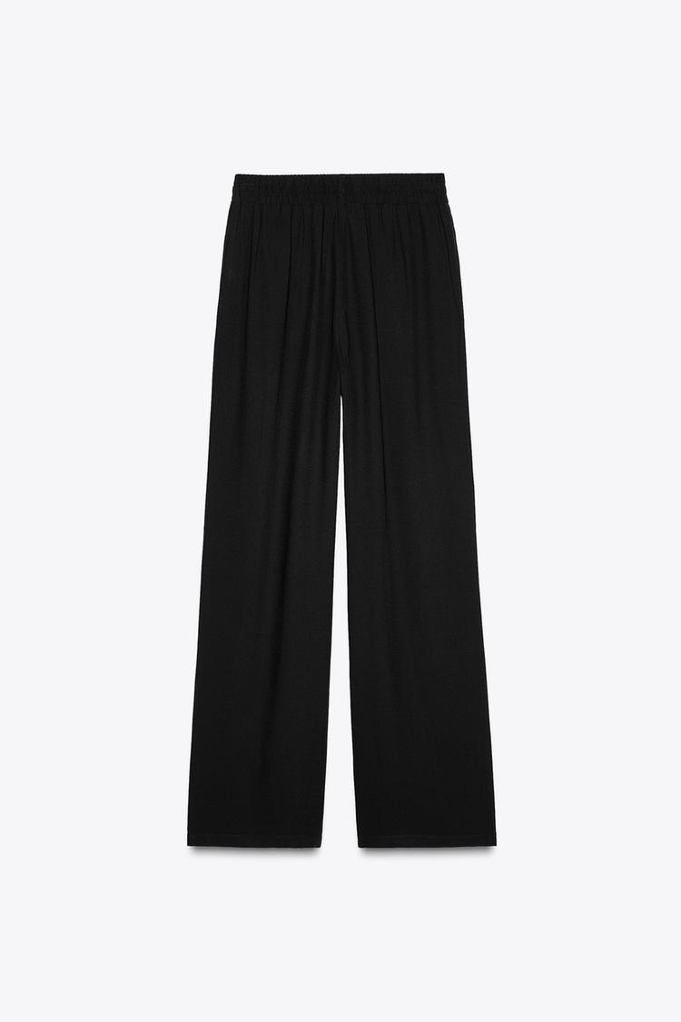 PANTALON LARGE EN LIN À TAILLE ÉLASTIQUE