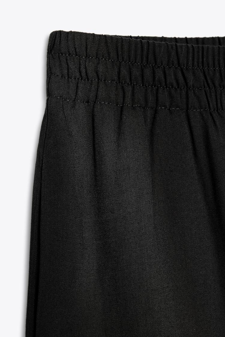PANTALON LARGE EN LIN À TAILLE ÉLASTIQUE