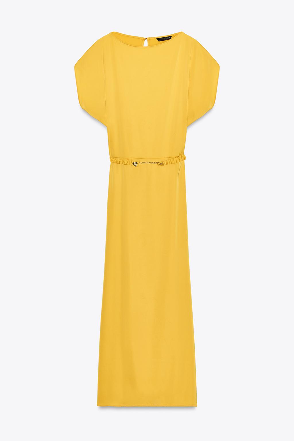 ROBE MIDI SATINÉE CEINTURE
