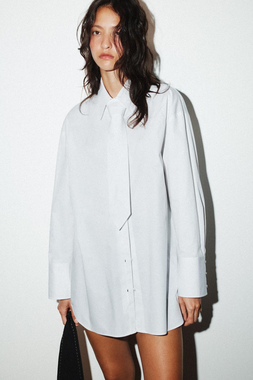 CHEMISE EN POPELINE AVEC CRAVATE