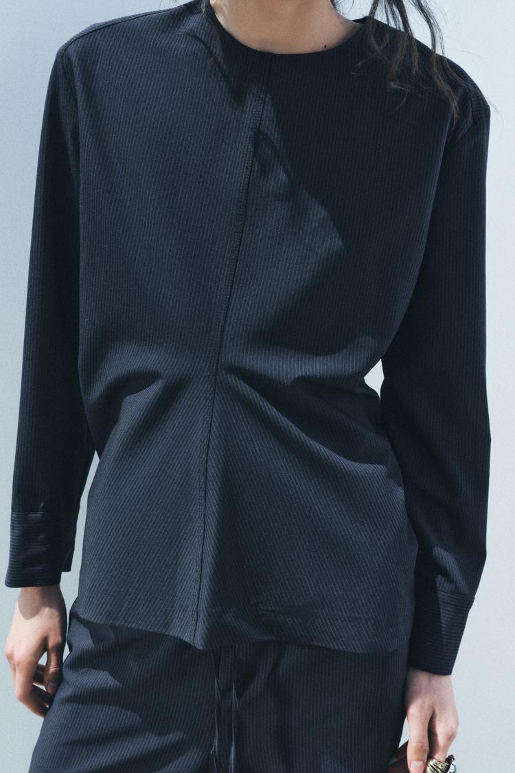 ENSEMBLE TOP DRAPÉE | PANTALON LARGE À RAYURES ZW COLLECTION